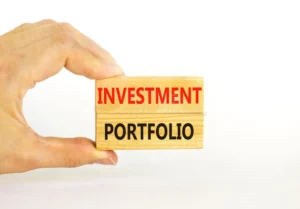 investment portfolio symbol wooden blocks concept words white background businessman hand business copy space 245375883